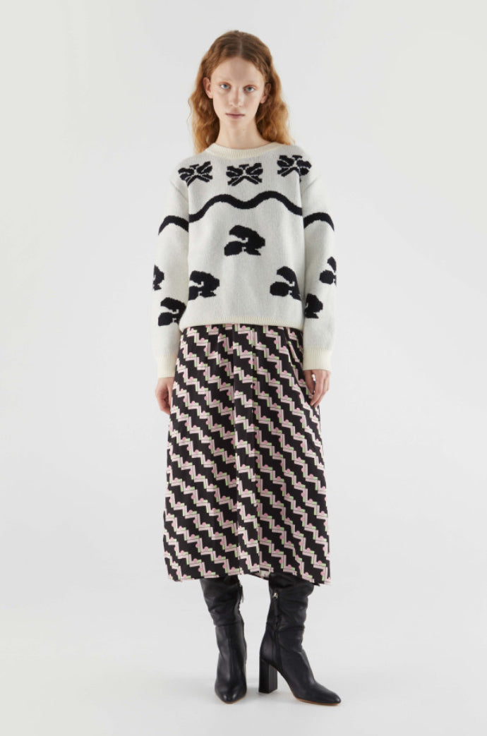 I.Code black leopard jacquard motif knit sweater