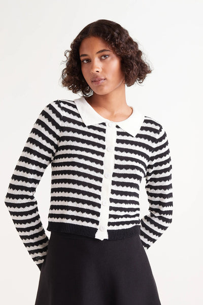 Striped Polo Neck Cardigan