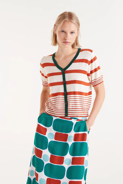 Orange Striped Short Sleeve Sweater