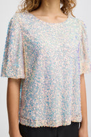 Marelly Short Sleeve Top - Rainbow Sequin