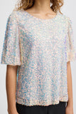 Marelly Short Sleeve Top - Rainbow Sequin