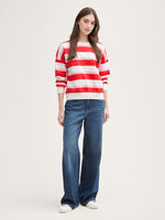 Loose Fit Sweatshirt  - White/Red/Pink Stripe