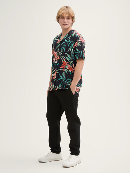 Relaxed Printed Shirt - Black Big Flower