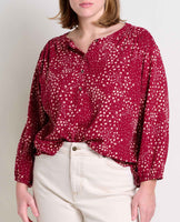 Manzana Long Sleeve Peasant Shirt - Berry Floral Print