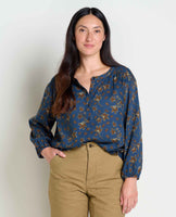 Manzana Long Sleeve Peasant Shirt - Midnight Leaf Print