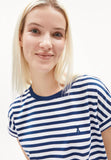 Idaara Stripes Organic Cotton T Shirt - White/Lapis Blue