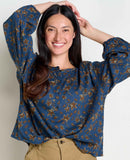 Manzana Long Sleeve Peasant Shirt - Midnight Leaf Print