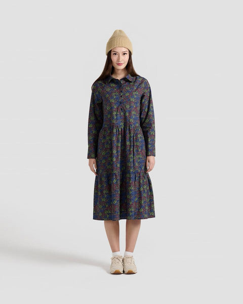 Micro Floral Print Flared Shirt Dress