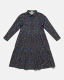 Micro Floral Print Flared Shirt Dress