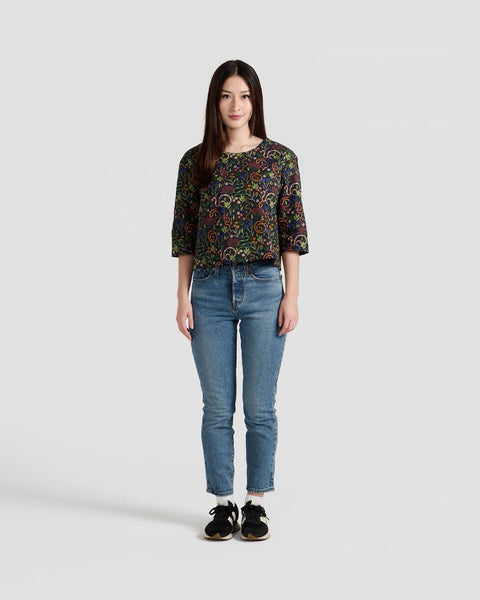 Snakes & Flowers Print 3/4 Sleeve Blouse