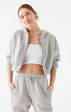 Regular Fit Cropped Zip Up Hoodie - Grey Melange