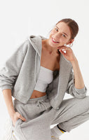 Regular Fit Cropped Zip Up Hoodie - Grey Melange