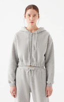 Regular Fit Cropped Zip Up Hoodie - Grey Melange