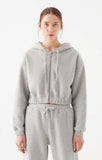 Regular Fit Cropped Zip Up Hoodie - Grey Melange