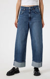 Sandra Wide Leg Cuffed Jeans - Mid brushed Classic Blue