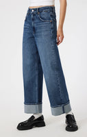 Sandra Wide Leg Cuffed Jeans - Mid brushed Classic Blue