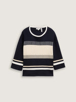 Knit Coloured Stripe Pullover - Navy