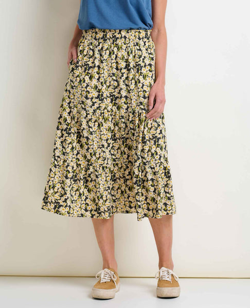 Sunkissed Tiered Midi Skirt - Barley Daisy Field