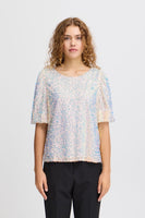 Marelly Short Sleeve Top - Rainbow Sequin