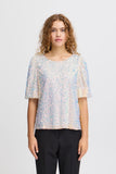 Marelly Short Sleeve Top - Rainbow Sequin