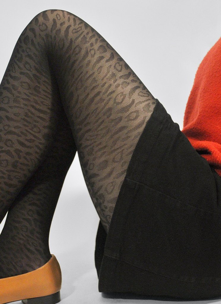 SWEDISH STOCKINGS EMMA LEOPARD TIGHTS BLACK